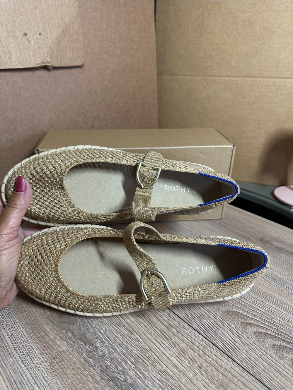 Rothy’s The Espadrille Mary Jane Metallic Golden Sun - Picture 15 of 16